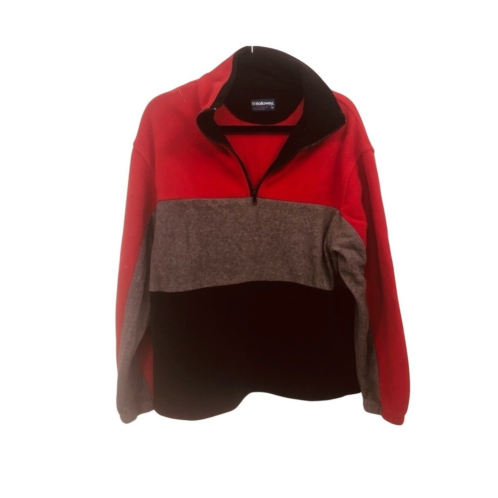Holloway men's red  gray black fleece pull over with quarter zip Size medium